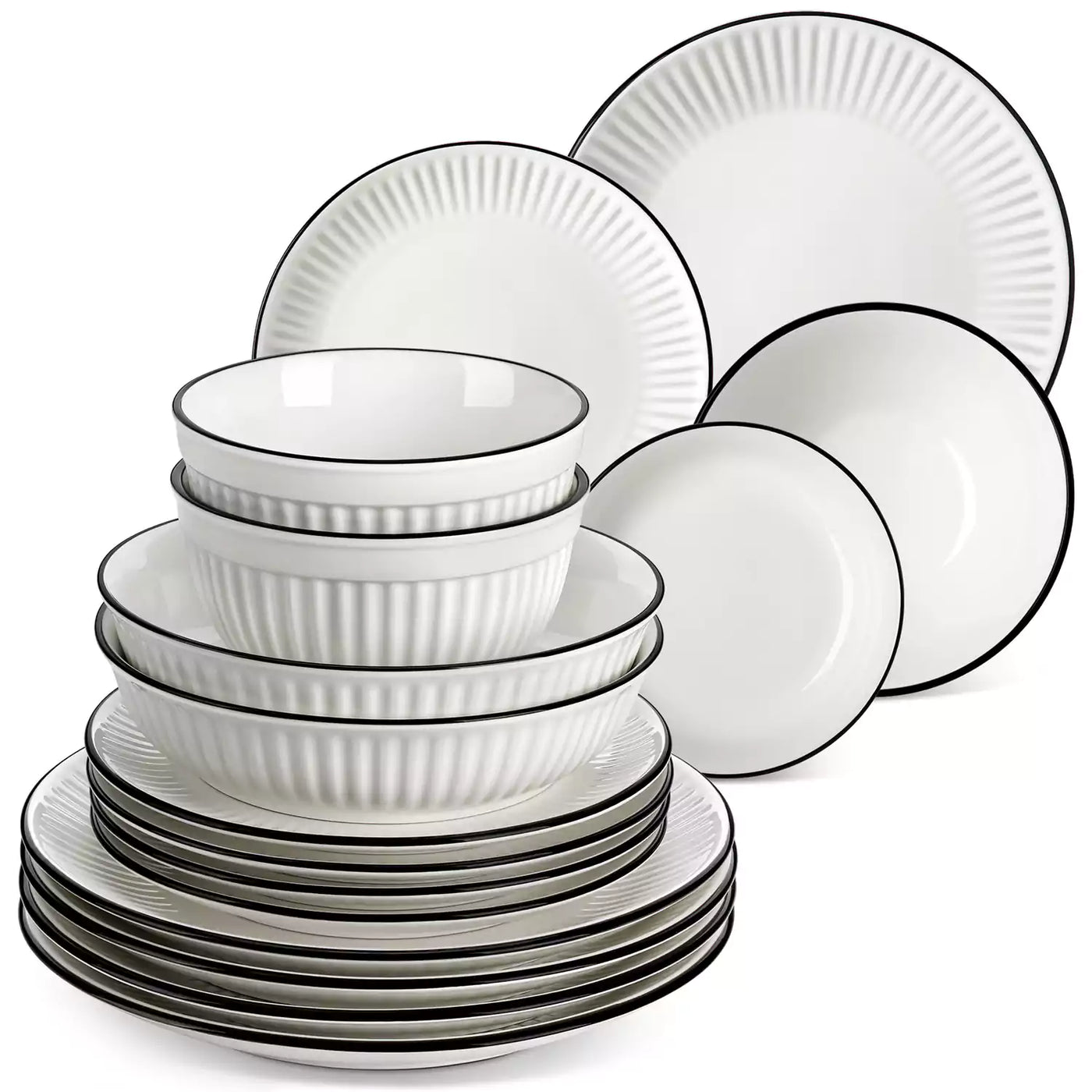 Leila 16 Piece Dinnerware Set - Black Trim#color_black-trim