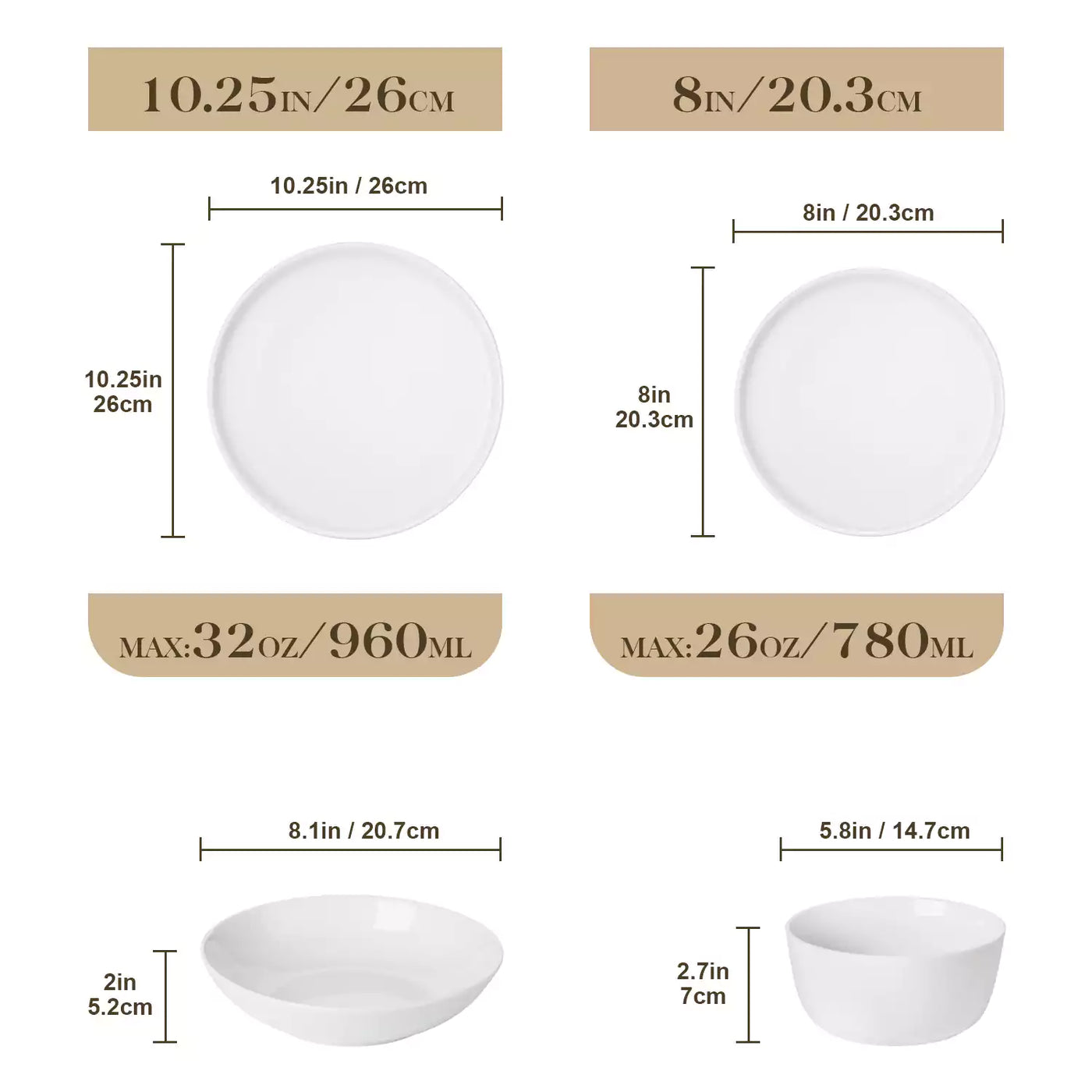 LEXI off-white porcelain dinnerware set including arc-shaped plates with lifted rims and deep rounded bowls#color_white