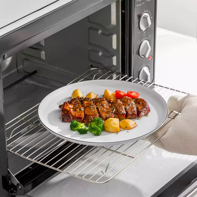 LEXI off-white porcelain dinnerware set including arc-shaped plates with lifted rims and deep rounded bowls#color_black-trim