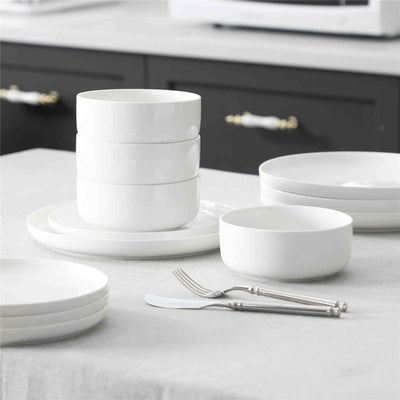 Flat Round Luna 12 Piece Dinnerware Set - Ivory White#color_ivory-white