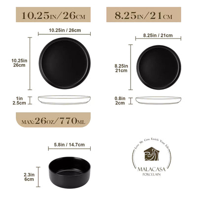 Luna Matte Black 12-Piece Dinnerware Set Featuring Sleek Modern Plates And Bowls For A Stylish Dining Experience - Black#color_black