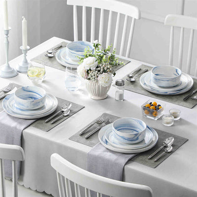 Flat Round Luna 12 Piece Dinnerware Set - Marble Blue#color_marble-blue