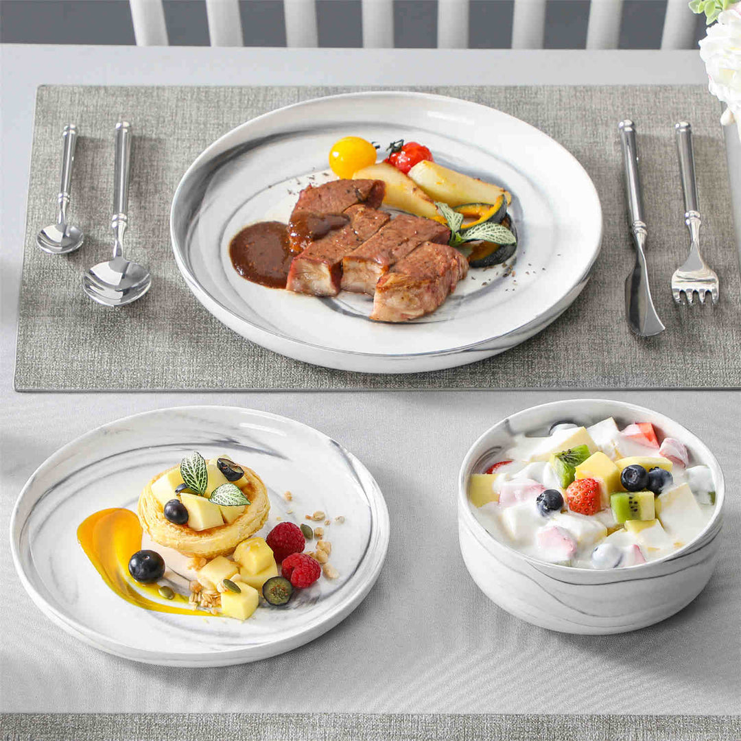 MALACASA Luna 12-Piece Porcelain Dinnerware Set for 4 | Marble Grey