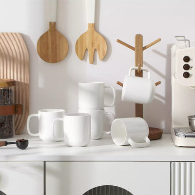 MALACASA Luna Set of 6 Mugs, fine porcelain mugs with soft lines and rounded edges, set of 6, ivory white, dishwasher- and microwave-safe.