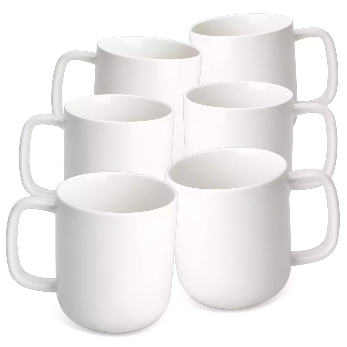 MALACASA Luna Set of 6 Mugs, fine porcelain mugs with soft lines and rounded edges, set of 6, ivory white, dishwasher- and microwave-safe.