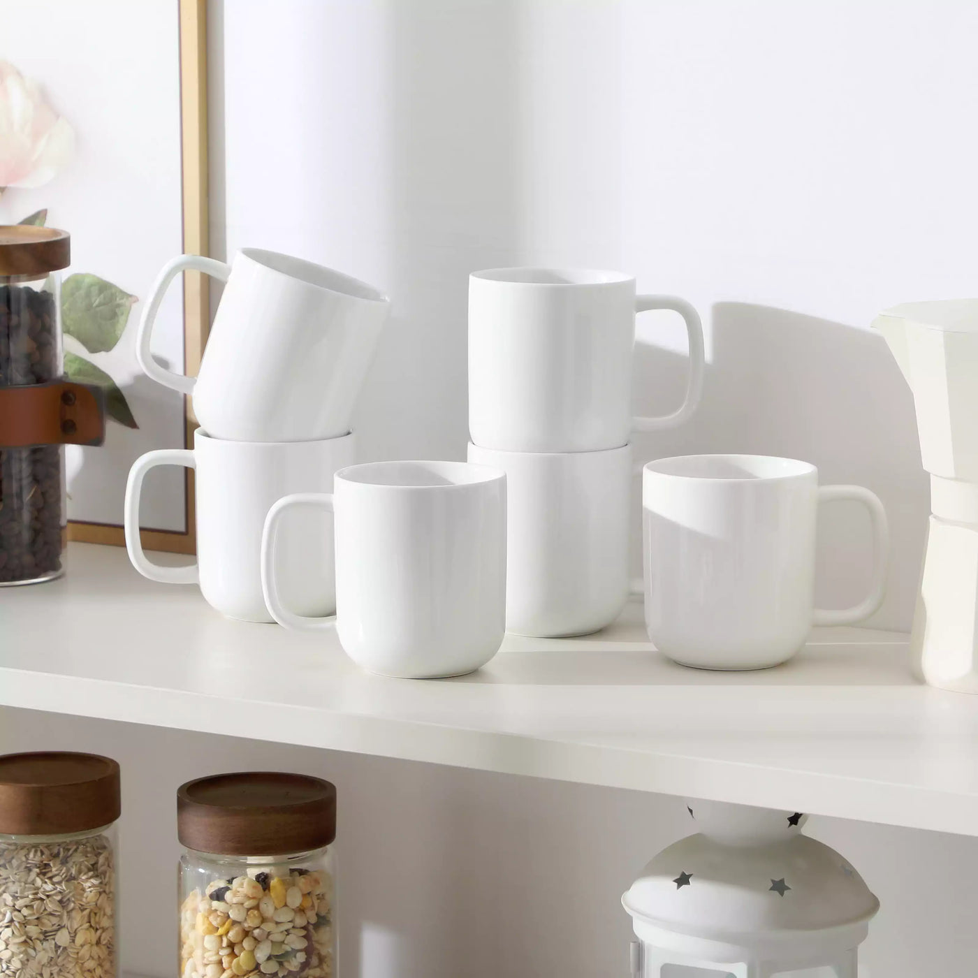 MALACASA Luna Set of 6 Mugs, fine porcelain mugs with soft lines and rounded edges, set of 6, ivory white, dishwasher- and microwave-safe.