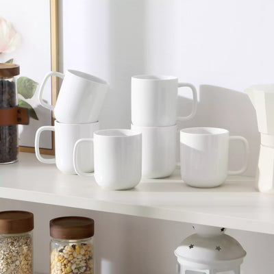 MALACASA Luna Set of 6 Mugs, fine porcelain mugs with soft lines and rounded edges, set of 6, ivory white, dishwasher- and microwave-safe.