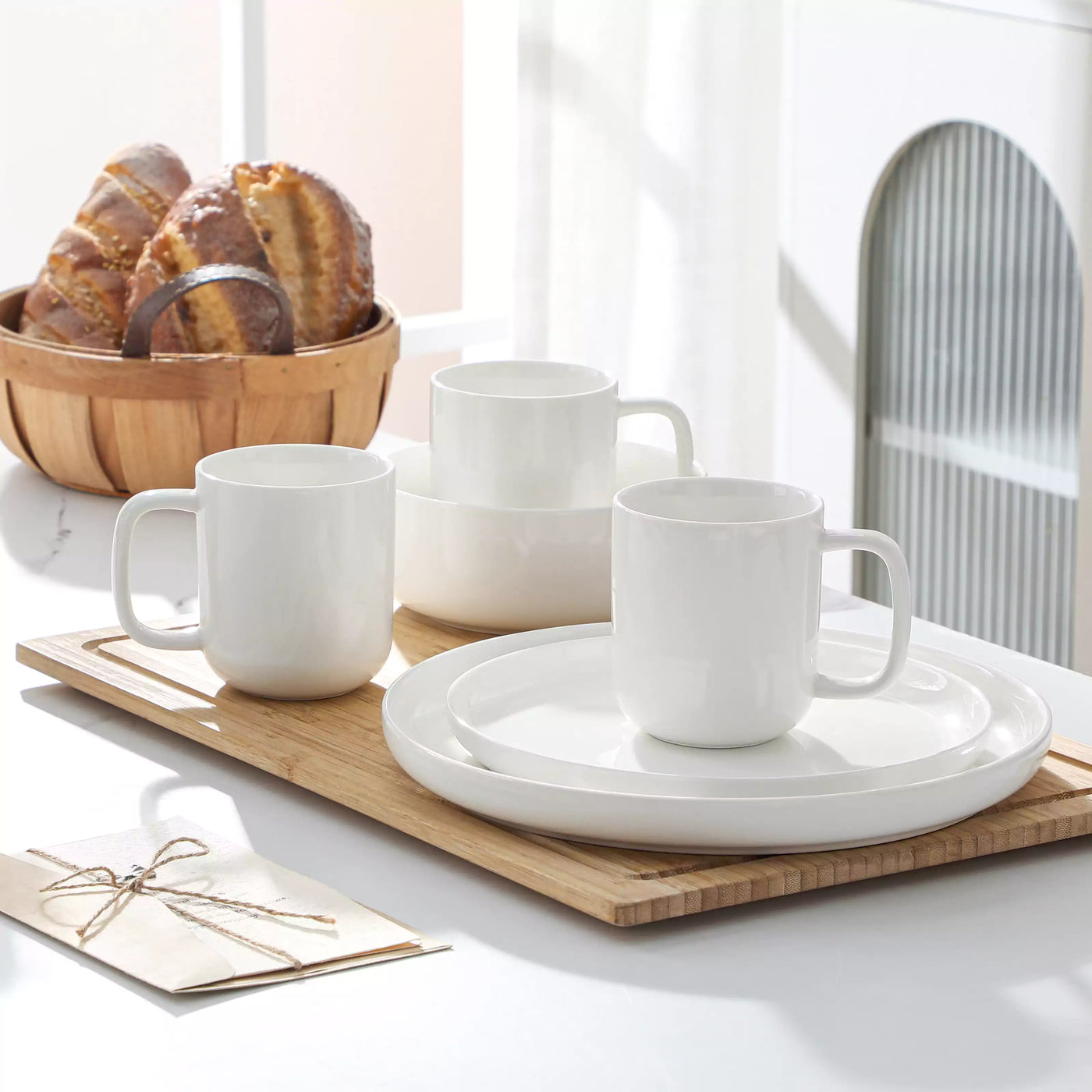 MALACASA Luna Set of 6 Mugs, fine porcelain mugs with soft lines and rounded edges, set of 6, ivory white, dishwasher- and microwave-safe.