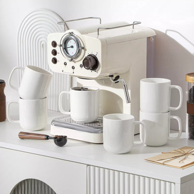 MALACASA Luna Set of 6 Mugs, fine porcelain mugs with soft lines and rounded edges, set of 6, ivory white, dishwasher- and microwave-safe.