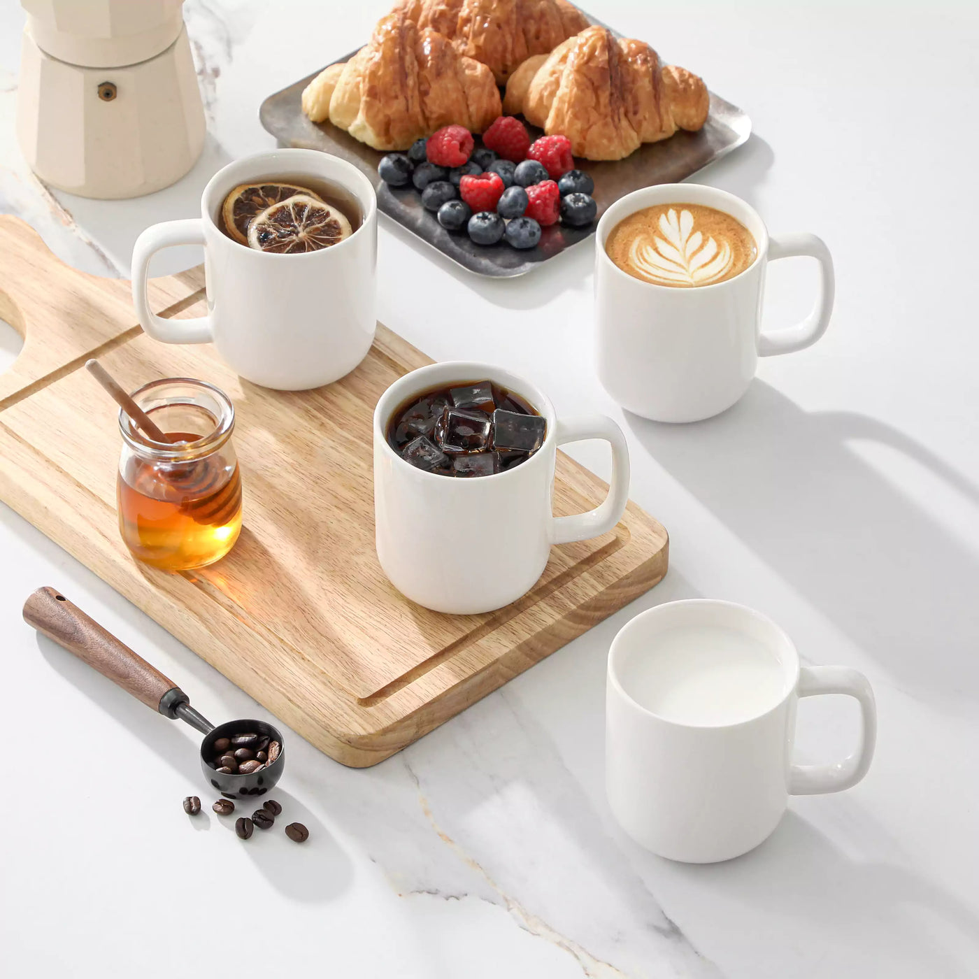 MALACASA Luna Set of 6 Mugs, fine porcelain mugs with soft lines and rounded edges, set of 6, ivory white, dishwasher- and microwave-safe.