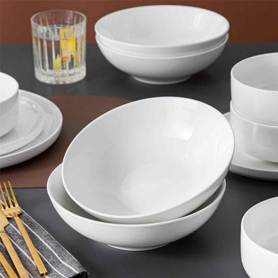 MALACASA Flat Round Luna 16 Piece Dinnerware Set with Soup Plates and Bowls - Ivory White#color_ivory-white