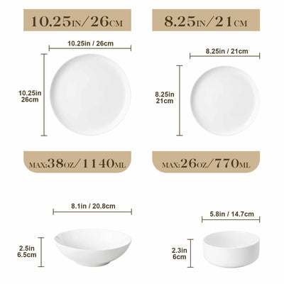 MALACASA Flat Round Luna 16 Piece Dinnerware Set with Soup Plates and Bowls - Ivory White#color_ivory-white