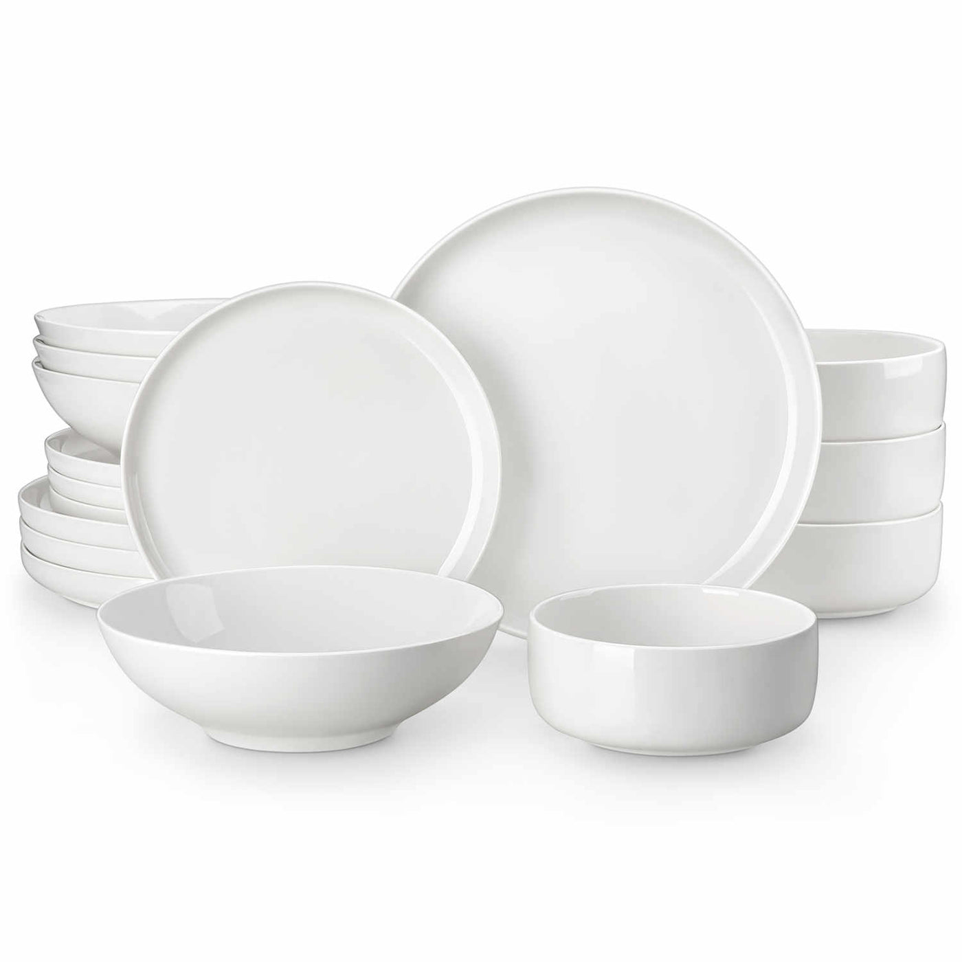 MALACASA Flat Round Luna 16 Piece Dinnerware Set with Soup Plates and Bowls - Ivory White#color_ivory-white