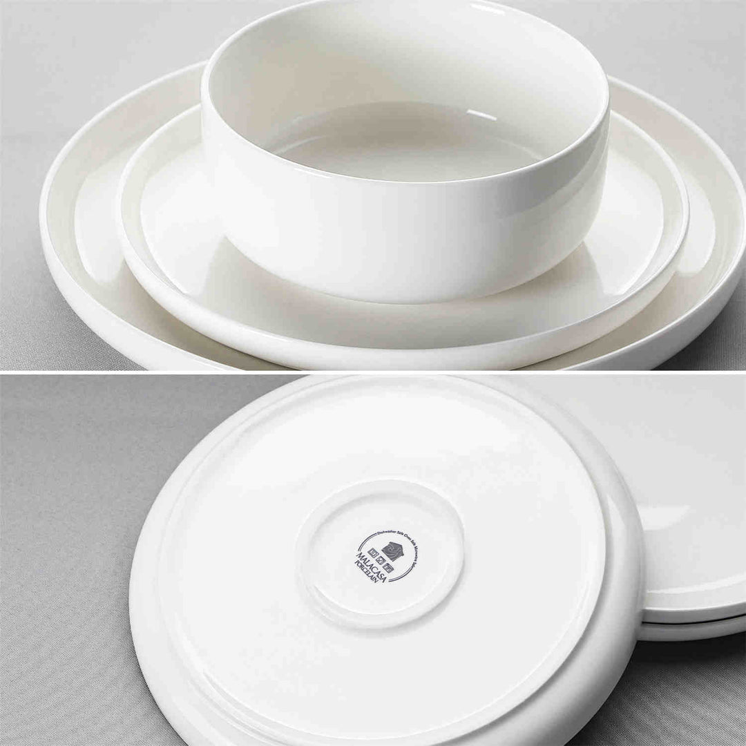 Service De Vaisselle En Porcelaine Blanche 18 Pièces Pour 6 Personnes - Série LEILA, Relief Décoratif, Micro-ondes Et Lave-vaisselle - 6
