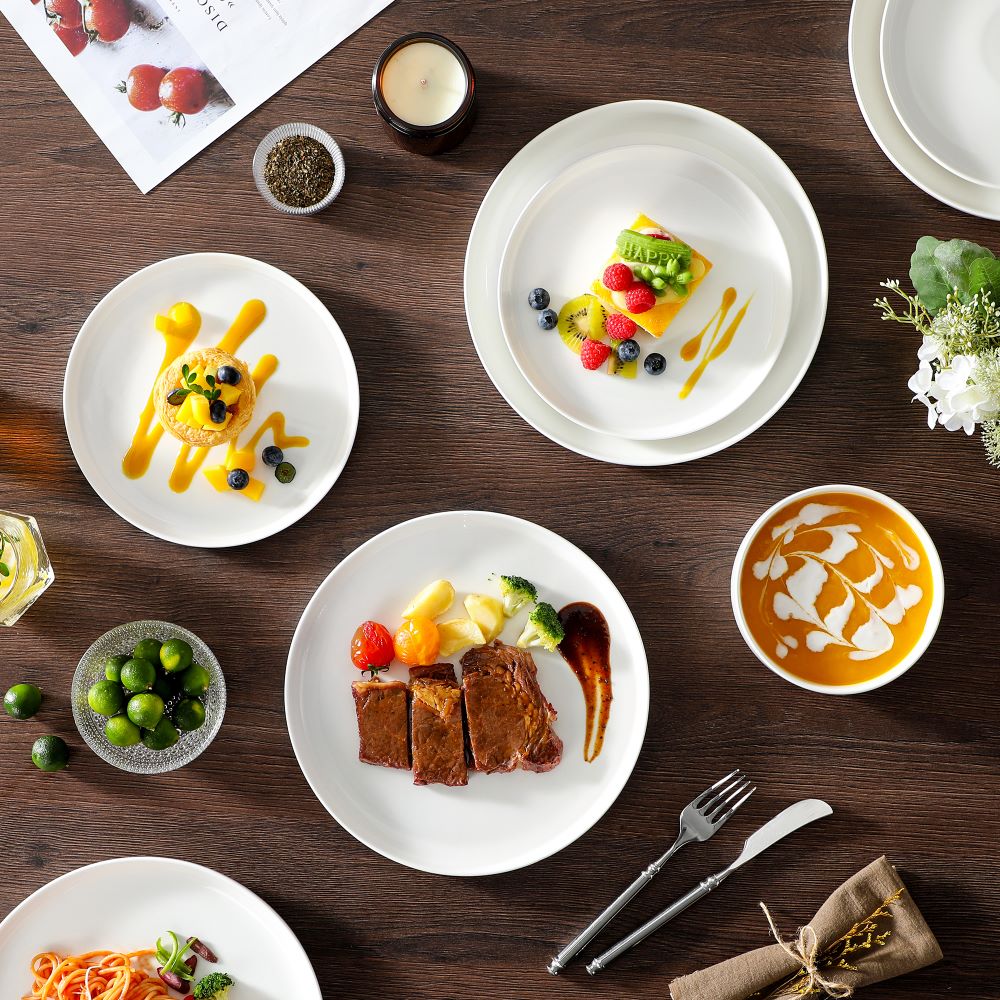 MALACASA Luna 18 piece white porcelain dinnerware set, plates and bowls set for 6#color_ivory-white