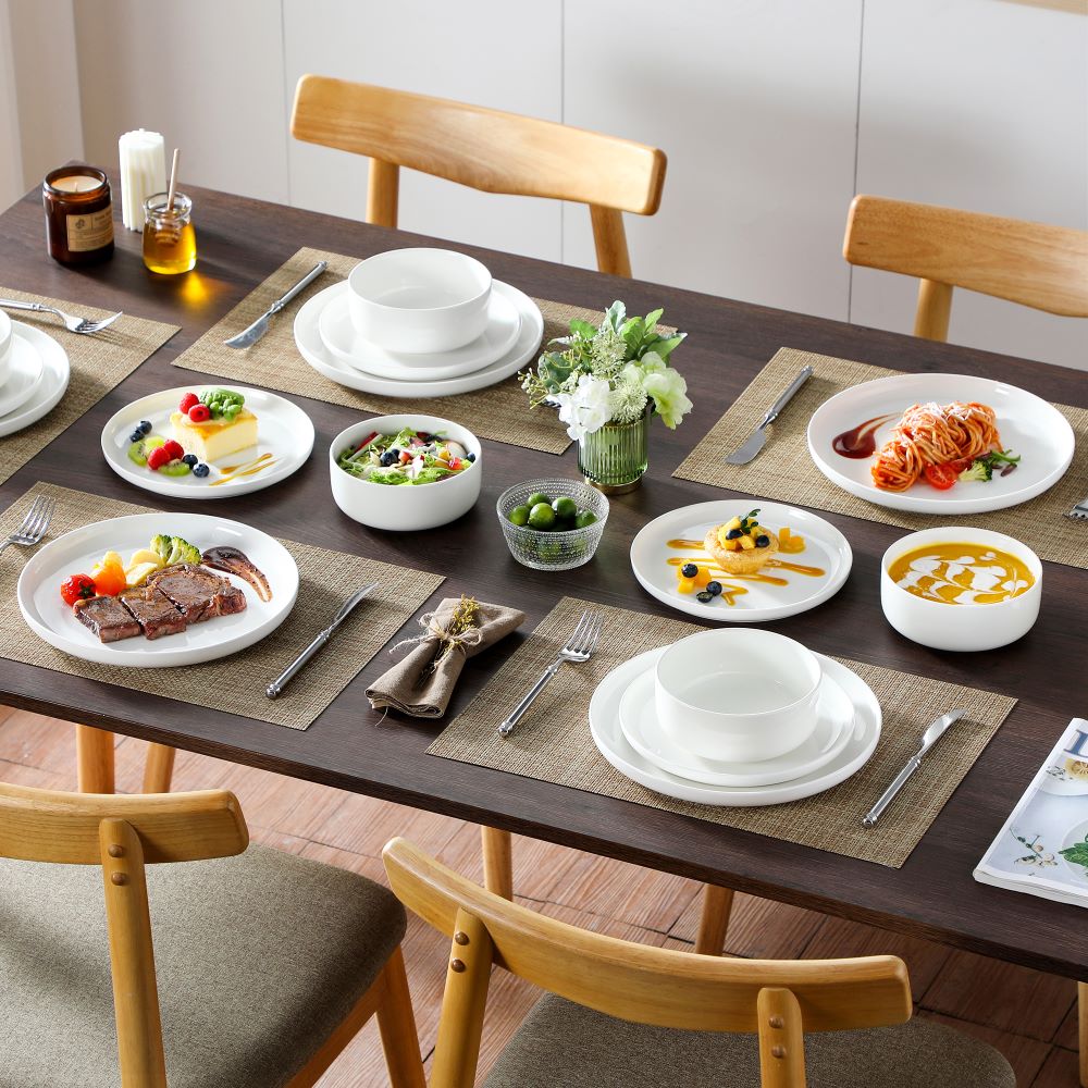 MALACASA Luna 18 piece white porcelain dinnerware set, plates and bowls set for 6#color_ivory-white