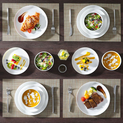 MALACASA Luna 18 piece white porcelain dinnerware set, plates and bowls set for 6#color_ivory-white