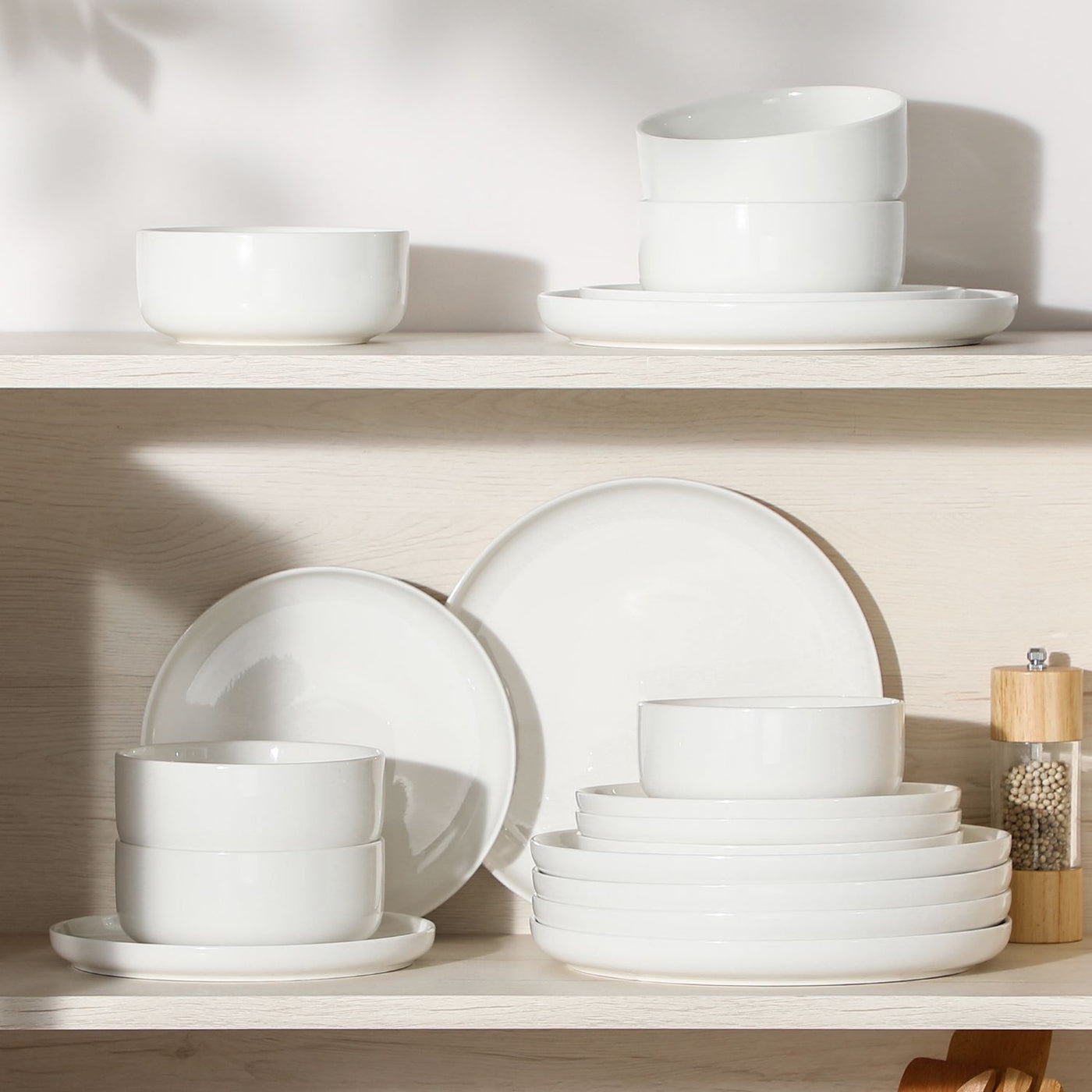MALACASA Luna 18 piece white porcelain dinnerware set, plates and bowls set for 6#color_ivory-white