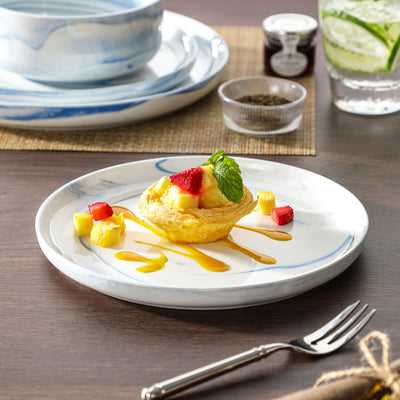 MALACASA Luna 18 piece marble blue porcelain dinnerware set, plates and bowls set for 6#color_marble-blue