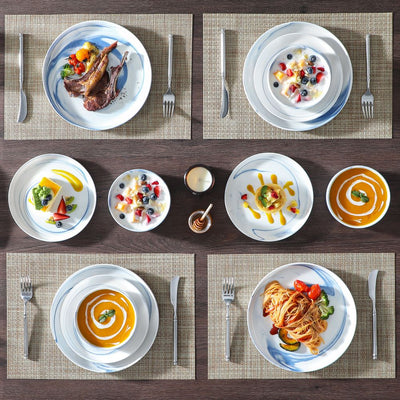 MALACASA Luna 18 piece marble blue porcelain dinnerware set, plates and bowls set for 6#color_marble-blue