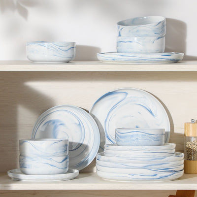MALACASA Luna 18 piece marble blue porcelain dinnerware set, plates and bowls set for 6#color_marble-blue