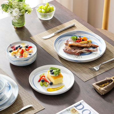 MALACASA Luna 18 piece marble blue porcelain dinnerware set, plates and bowls set for 6#color_marble-blue
