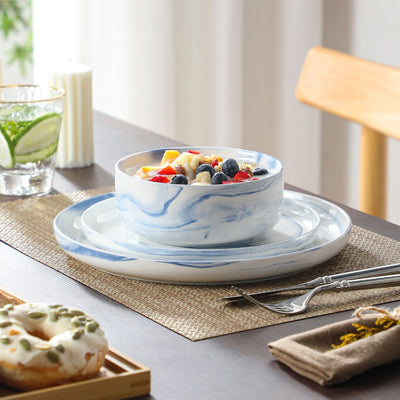 MALACASA Luna 18 piece marble blue porcelain dinnerware set, plates and bowls set for 6#color_marble-blue