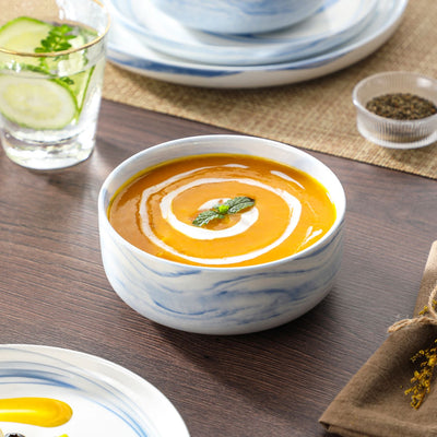 MALACASA Luna 18 piece marble blue porcelain dinnerware set, plates and bowls set for 6#color_marble-blue