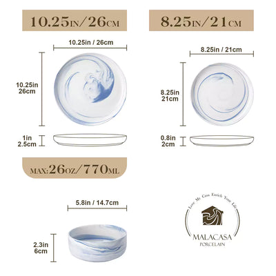 Flat Round Luna 12 Piece Dinnerware Set - Marble Blue#color_marble-blue