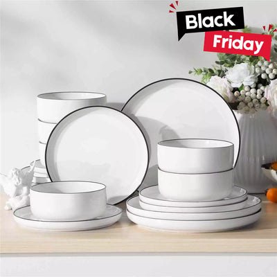 Luna 18 Piece Dinnerware Set - Black Trim#color_black-trim