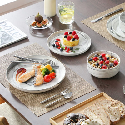 MALACASA Luna 18 piece marble grey porcelain dinnerware set, plates and bowls set for 6#color_marble-grey