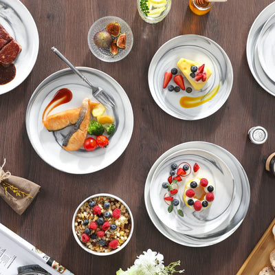 MALACASA Luna 18 piece marble grey porcelain dinnerware set, plates and bowls set for 6#color_marble-grey