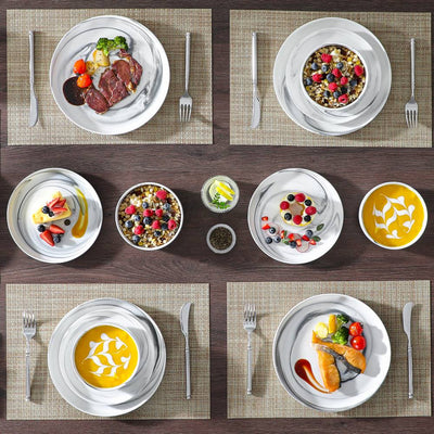 MALACASA Luna 18 piece marble grey porcelain dinnerware set, plates and bowls set for 6#color_marble-grey