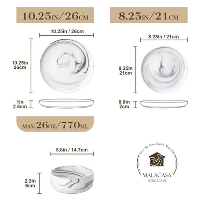 Flat Round Luna 12 Piece Dinnerware Set - Marble Grey#color_marble-grey