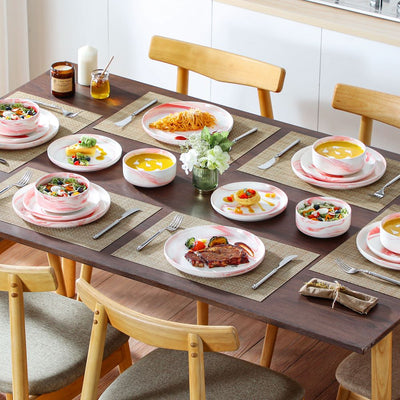 MALACASA Luna 18 piece marble pink porcelain dinnerware set, plates and bowls set for 6#color_marble-pink