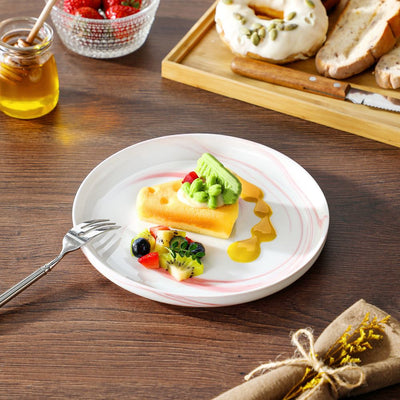 MALACASA Luna 18 piece marble pink porcelain dinnerware set, plates and bowls set for 6#color_marble-pink