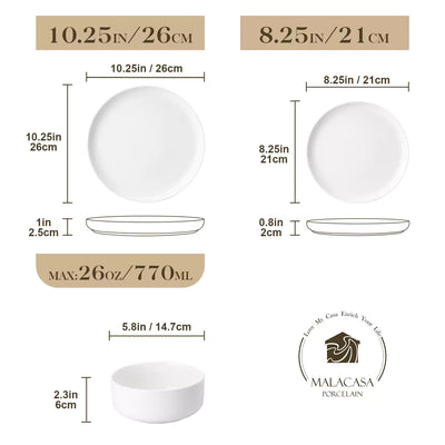 Flat Round Luna 24 Piece Dinnerware Set for 8 - Ivory White#color_ivory-white