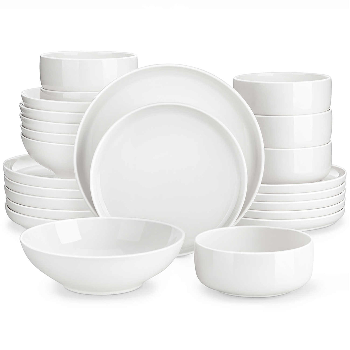 MALACASA Flat Round Luna 24 Piece Dinnerware Set with Soup Plates and Bowls - Ivory White#color_ivory-white