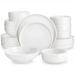 MALACASA Flat Round Luna 24 Piece Dinnerware Set with Soup Plates and Bowls - Ivory White#color_ivory-white