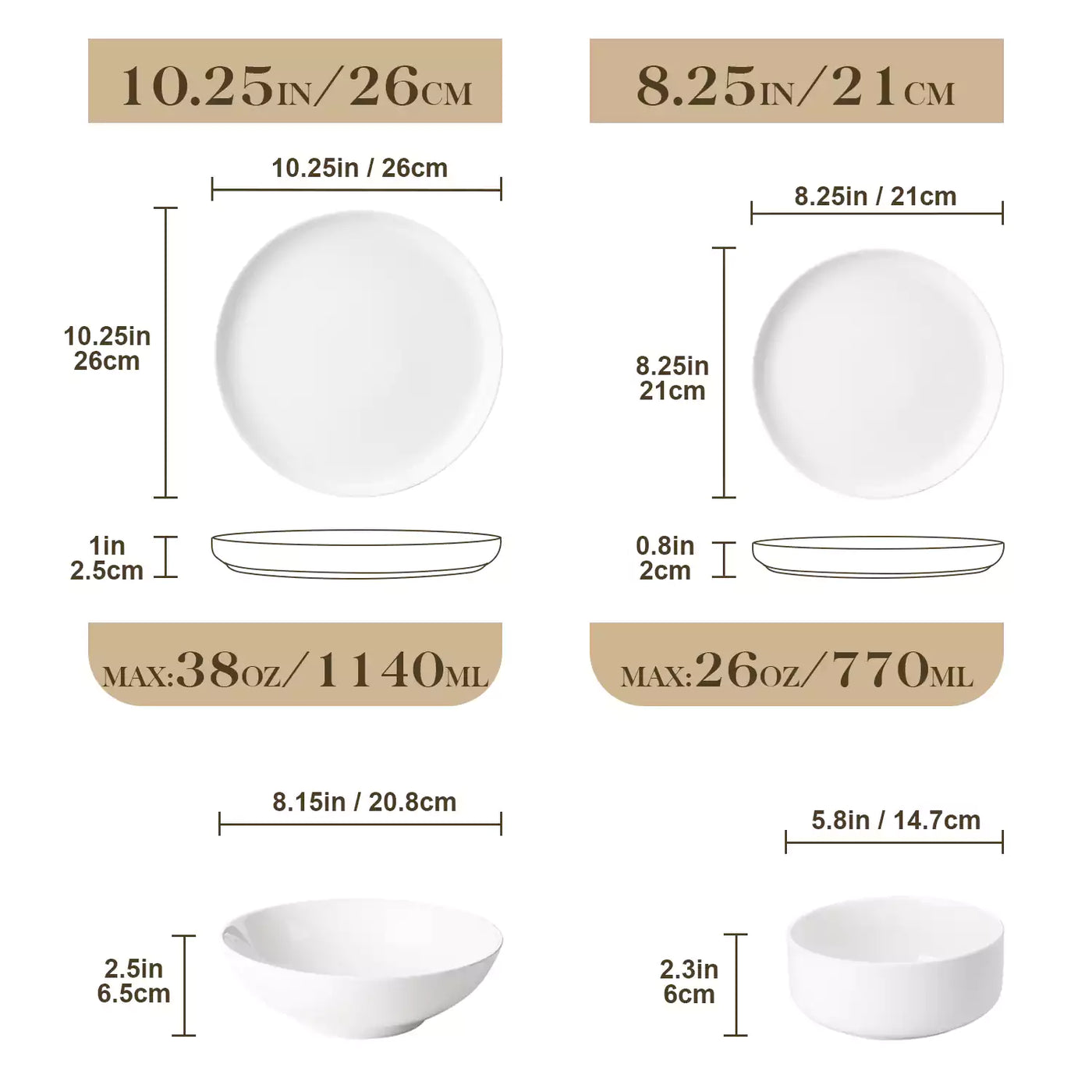 MALACASA Flat Round Luna 24 Piece Dinnerware Set with Soup Plates and Bowls - Ivory White#color_ivory-white