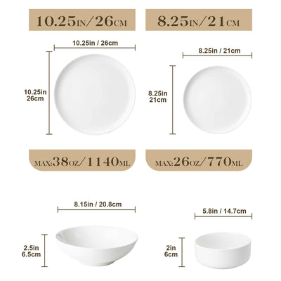 MALACASA Flat Round Luna 24 Piece Dinnerware Set with Soup Plates and Bowls - Ivory White#color_ivory-white