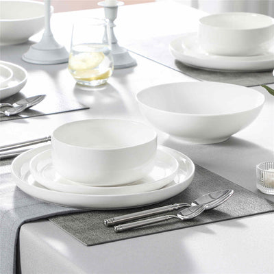 MALACASA Flat Round Luna 24 Piece Dinnerware Set with Soup Plates and Bowls - Ivory White#color_ivory-white