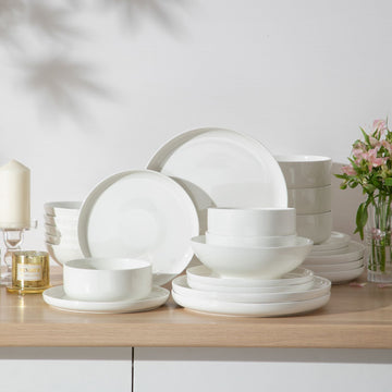 24-Piece White Porcelain Dinnerware Set with Raised Rim, Service for 6