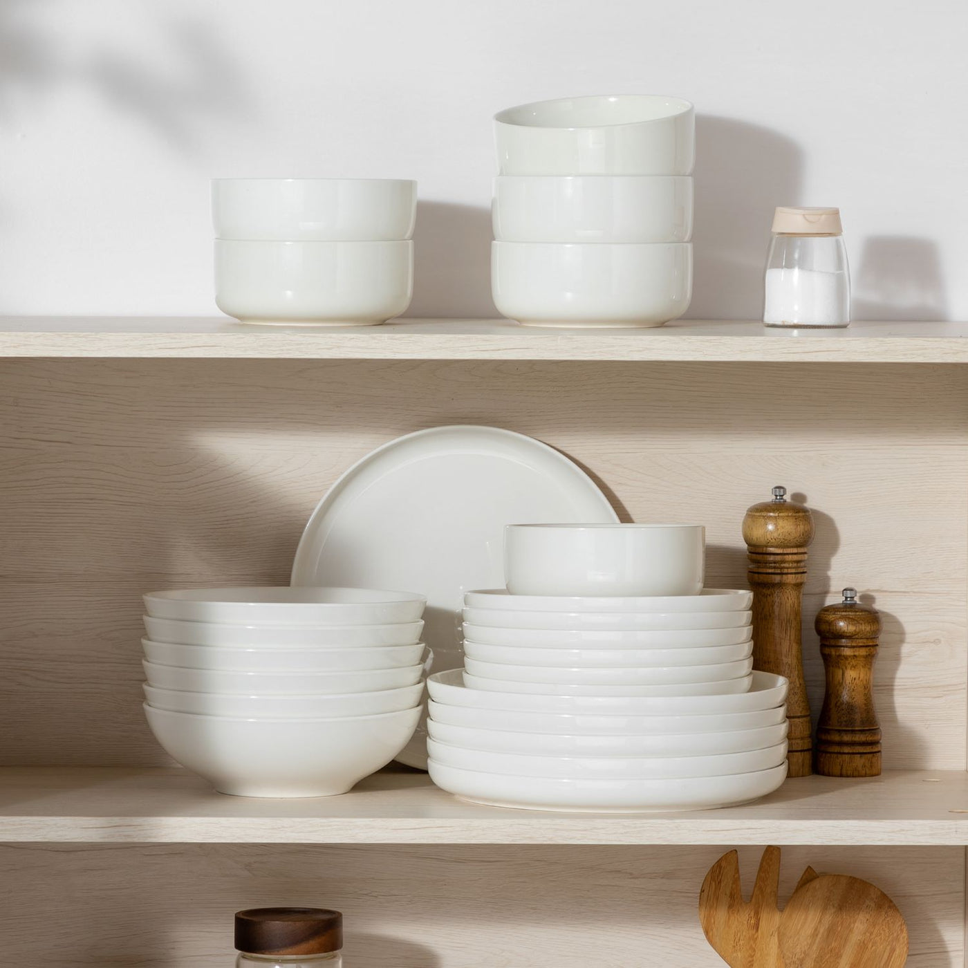 MALACASA Luna 24 piece white porcelain dinnerware set for 6, lipped edge#color_ivory-white