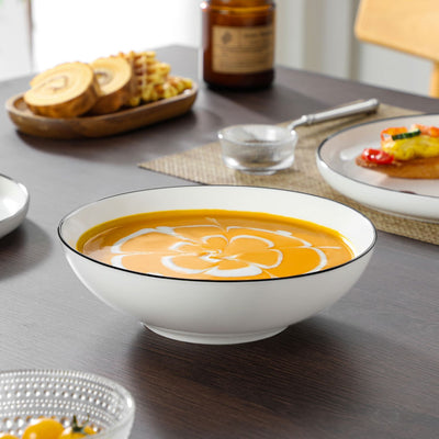 MALACASA Luna 24 piece black trim porcelain dinnerware set for 6, lipped edge#color_black-trim