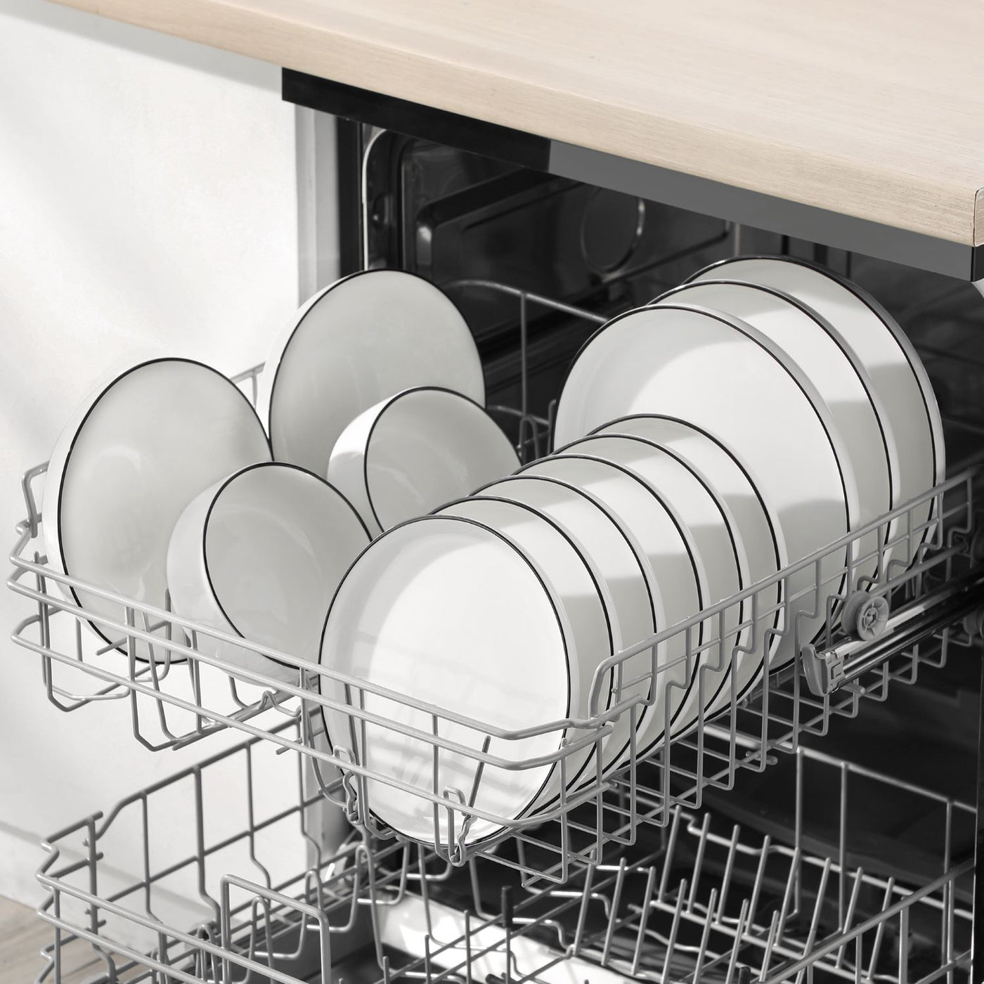 MALACASA Luna 24 piece black trim porcelain dinnerware set for 6, lipped edge#color_black-trim