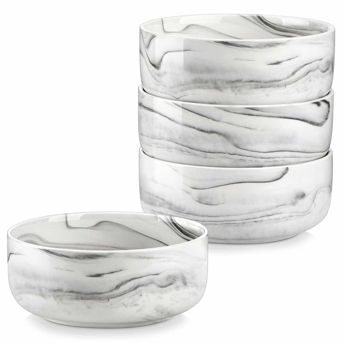 MALACASA Flat Round Luna Cereal Bowls Set of 4 - Marble Grey#color_marble-grey