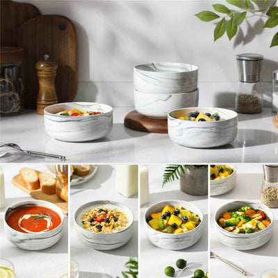 MALACASA Flat Round Luna Cereal Bowls Set of 4 - Marble Grey#color_marble-grey