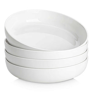 Luna Pasta Bowls Set of 4 - 9-inch ivory porcelain bowls, 46 oz capacity, stackable design