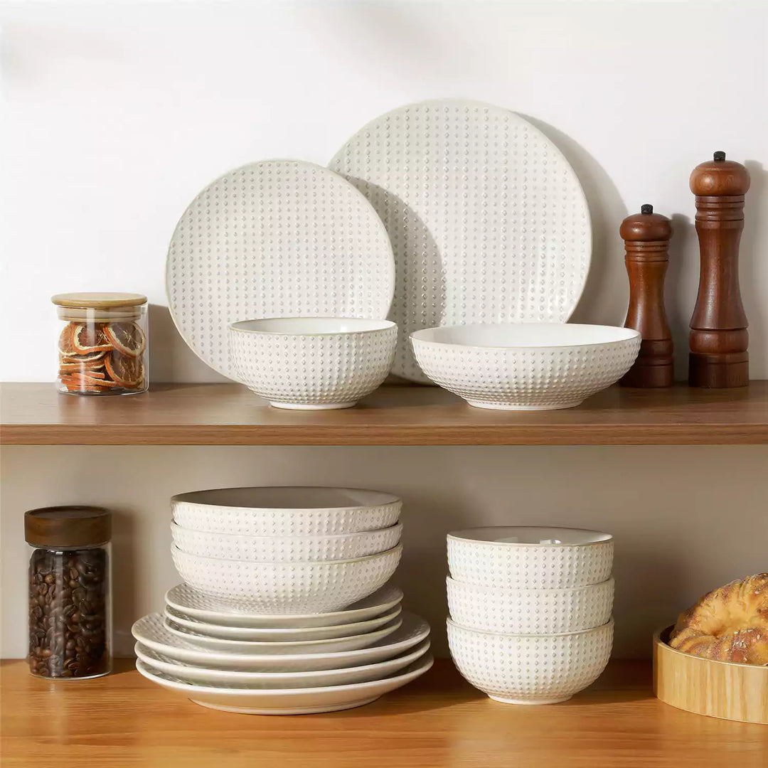 Lydia 16-Piece Embossed Stoneware Dinnerware Set for 4